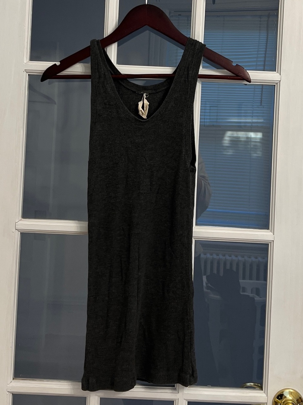 MAGGIE WARD Women's Dark Gray Ribbed V-Neck Long Tank Top SIze L